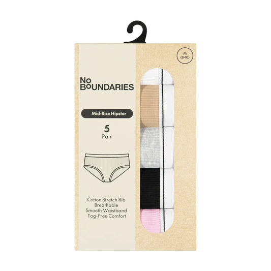No Boundaries Stretch Ribbed Hipster Panties (5-Pack)