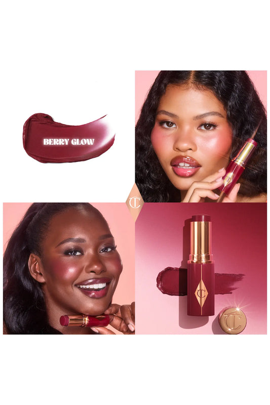 Charlotte Tilbury Unreal Lip + Cheek Glow Blush Stick with Hyaluronic Acid in Berry Glow