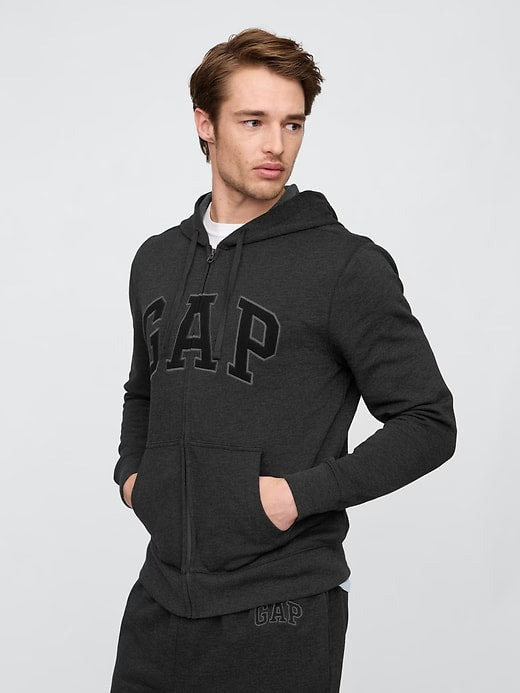 Relaxed Men Gap Logo Zip Hoodie - New Charcoal Grey