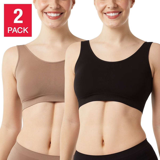 Layer Zero by 32 Degrees Women’s Seamless Bra (2-pack) in Black/Tan