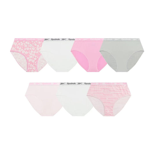Reebok Girls 7-Pack Brief in Pink/Grey