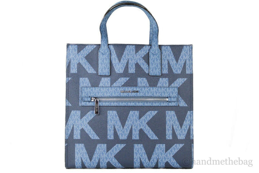 Michael Kors Kenly Large North South Tote Graphic Logo MK Crossbody Blue