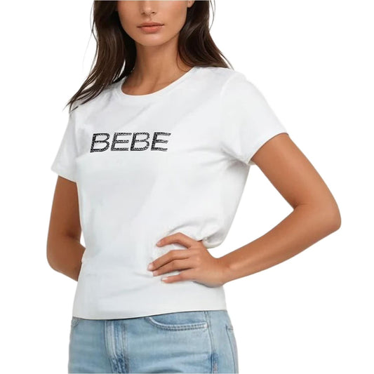 Bebe Women's Short Sleeve Rhinestone Logo T-Shirt in White