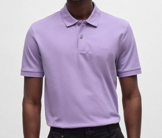 Hugo Boss Pallas Cotton Polo Shirt with Embroidered Logo in Light Purple