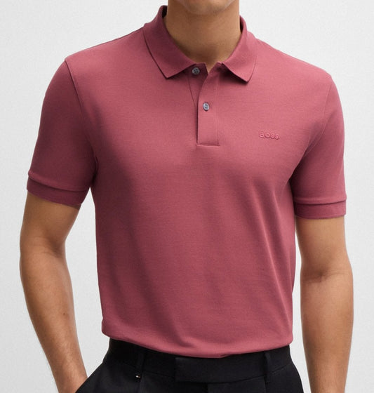 Hugo Boss Pallas Cotton Polo Shirt with Embroidered Logo in Light Red