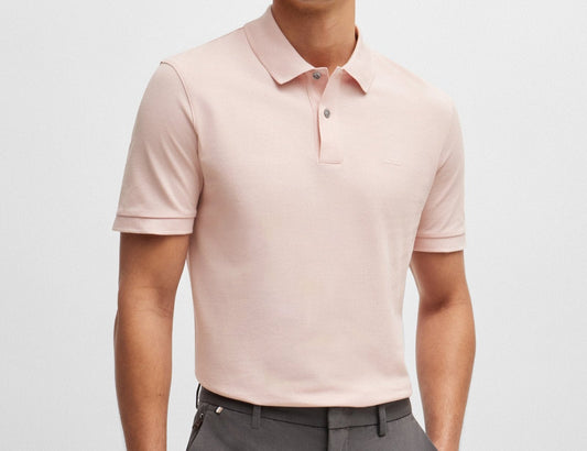 Hugo Boss Pallas Cotton Polo Shirt with Embroidered Logo in Light Pink