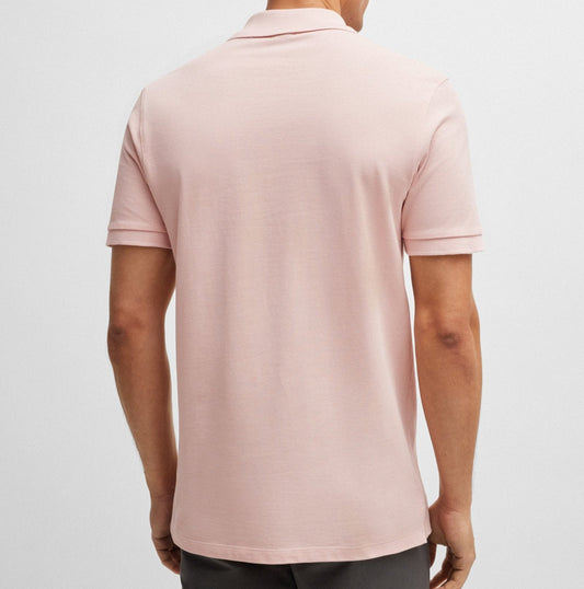 Hugo Boss Pallas Cotton Polo Shirt with Embroidered Logo in Light Pink