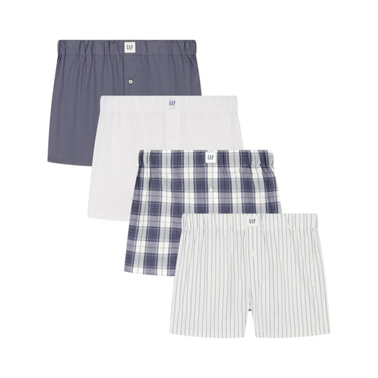 GapBody Men's 4-Pack Woven Boxer (Blue Pack)