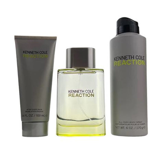 Kenneth Cole Men's Reaction Gift Set (EDT Spray 3.3 oz, After Shave Balm 3.4 oz, Body Spray 6.0 oz, in Gift Box)