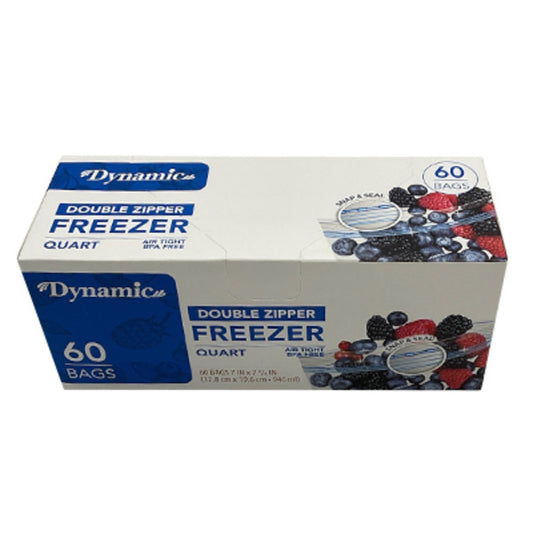 Dynamic Double Zipper Freezer Bags - Quart 60 ct