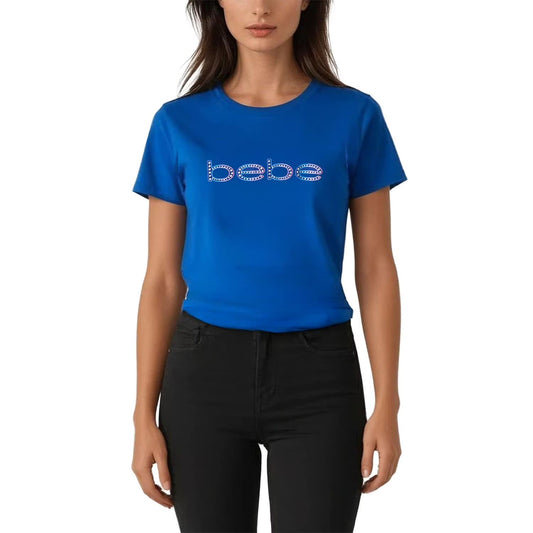 Bebe Women's Short Sleeve Rhinestone Logo T-Shirt in Blue