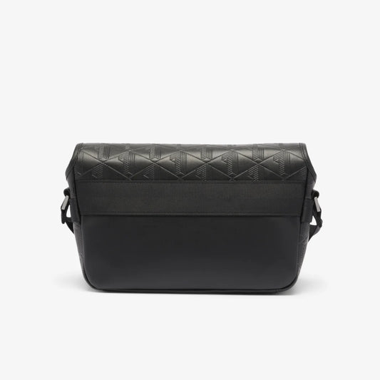 Lacoste Men's Small Monogram Leather Flap Satchel (Noir • 000)