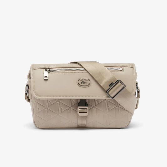 Lacoste Men's Small Monogram Leather Flap Satchel (Simply Taupe • Q47)