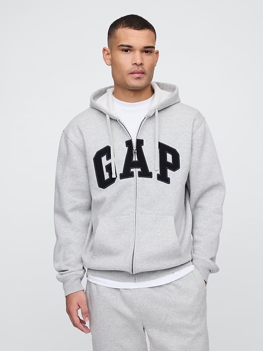Relaxed Men Gap Logo Zip Hoodie - Gray