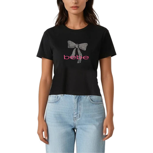 Bebe Women's Short Sleeve Rhinestone Logo T-Shirt in Black