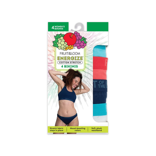 Fruit of the Loom Women's Energize Collection Cotton Stretch Bikini Underwear (4-Pack)