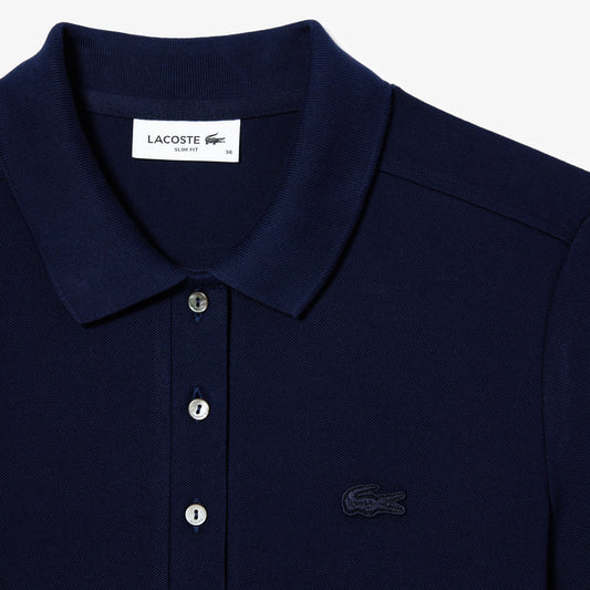Lacoste Women's L.12.D Slim Fit Stretch Mini Piqué Polo Shirt (Navy Blue • 166)