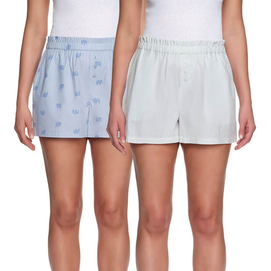 LOFT Women's 2-Pack Sleep Short Set in Blue Print/Green Stripe