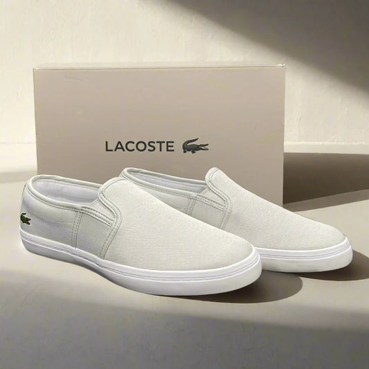 LACOSTE MEN'S TATALYA LEATHER SLIP-ON LIGHT GRAY