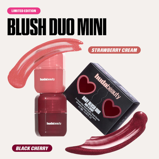 Huda Beauty Mini Baby Blush Duo Set | Strawberry Cream and Black Cherry