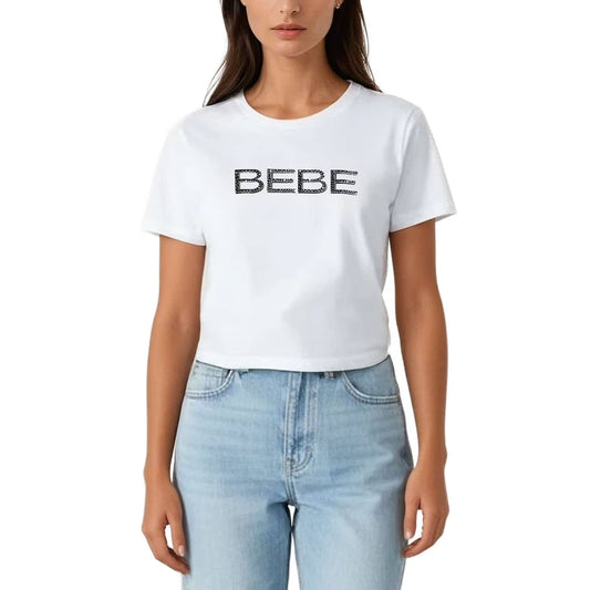 Bebe Women's Short Sleeve Rhinestone Logo T-Shirt in White