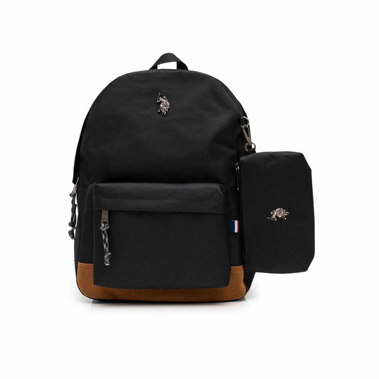 U.S. Polo Assn. Unisex Adult 16" Water-Resistant Backpack with Detachable Pouch (Black)